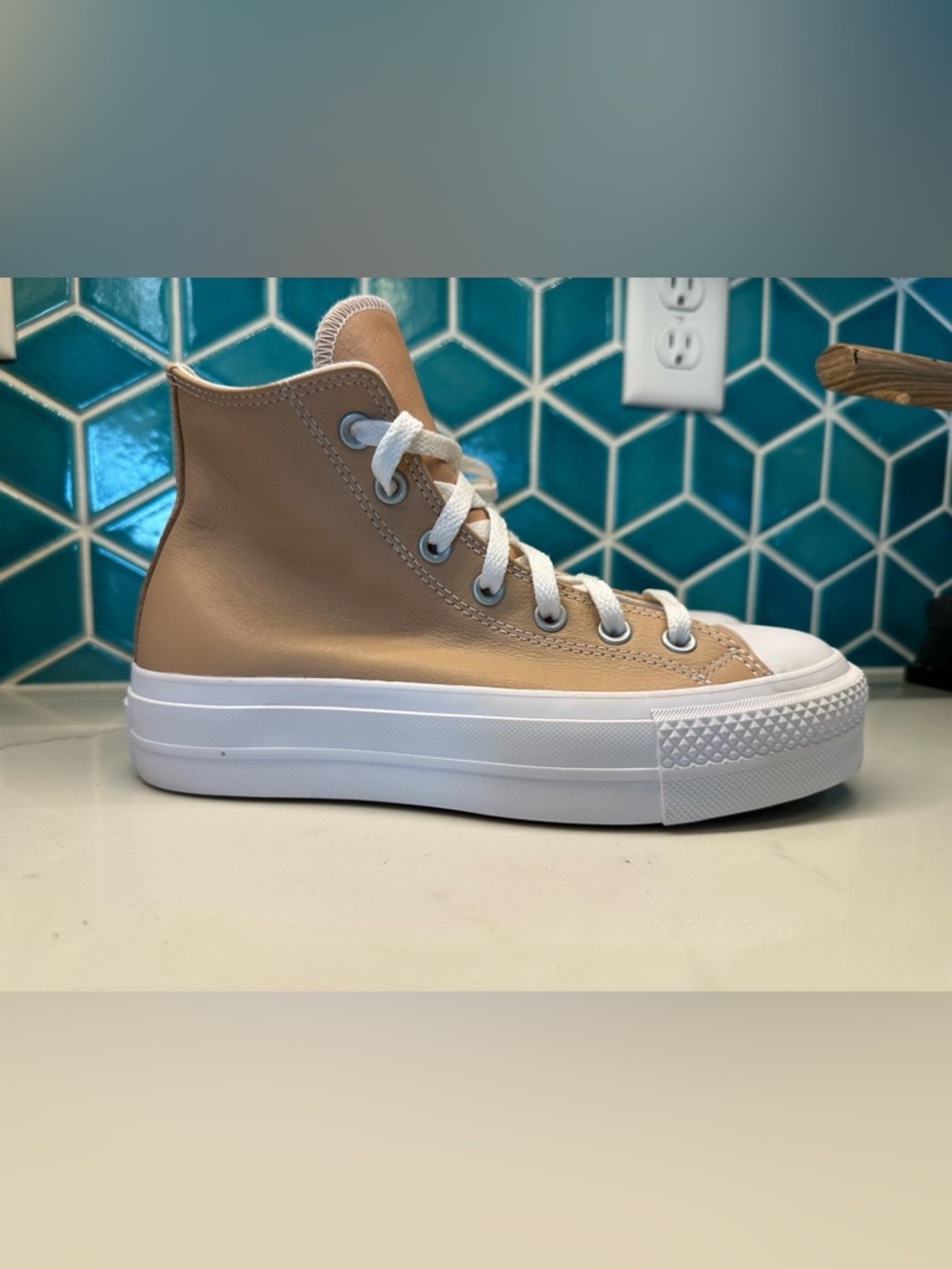 Converse Chuck Taylor High-Top Sneaker in Pinkish Tan and White